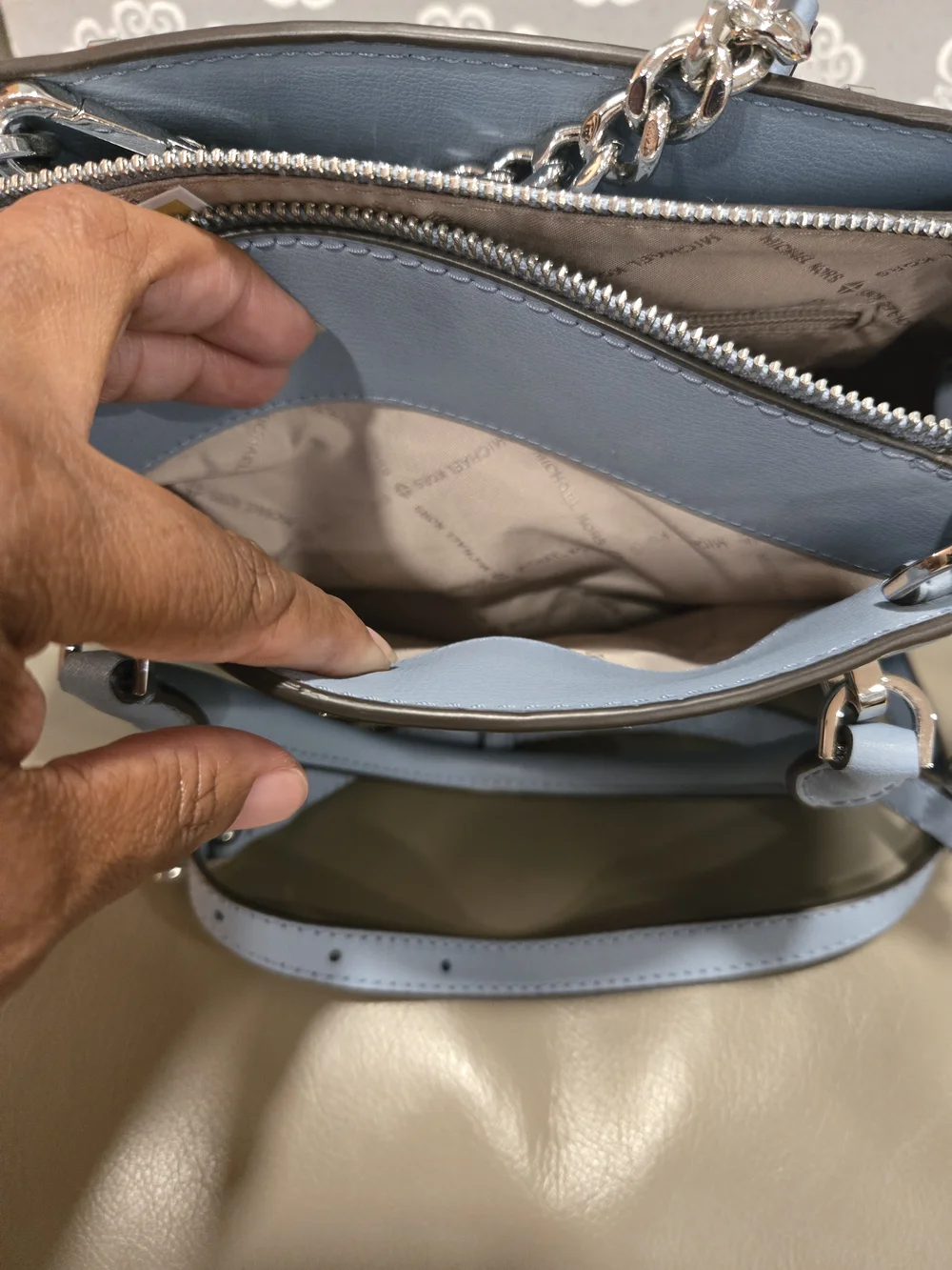 Michael Kors Powder Blue Leather Satchel with Silver Hardware NWT
